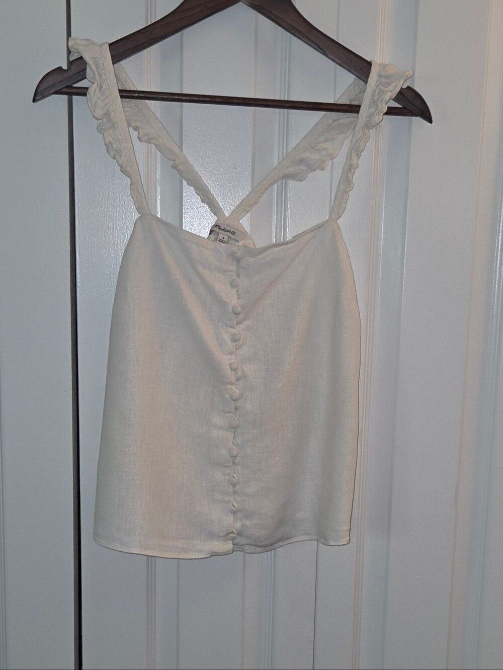 Madewell Cream Button-Front Top Ruffled Straps Wimens Size S